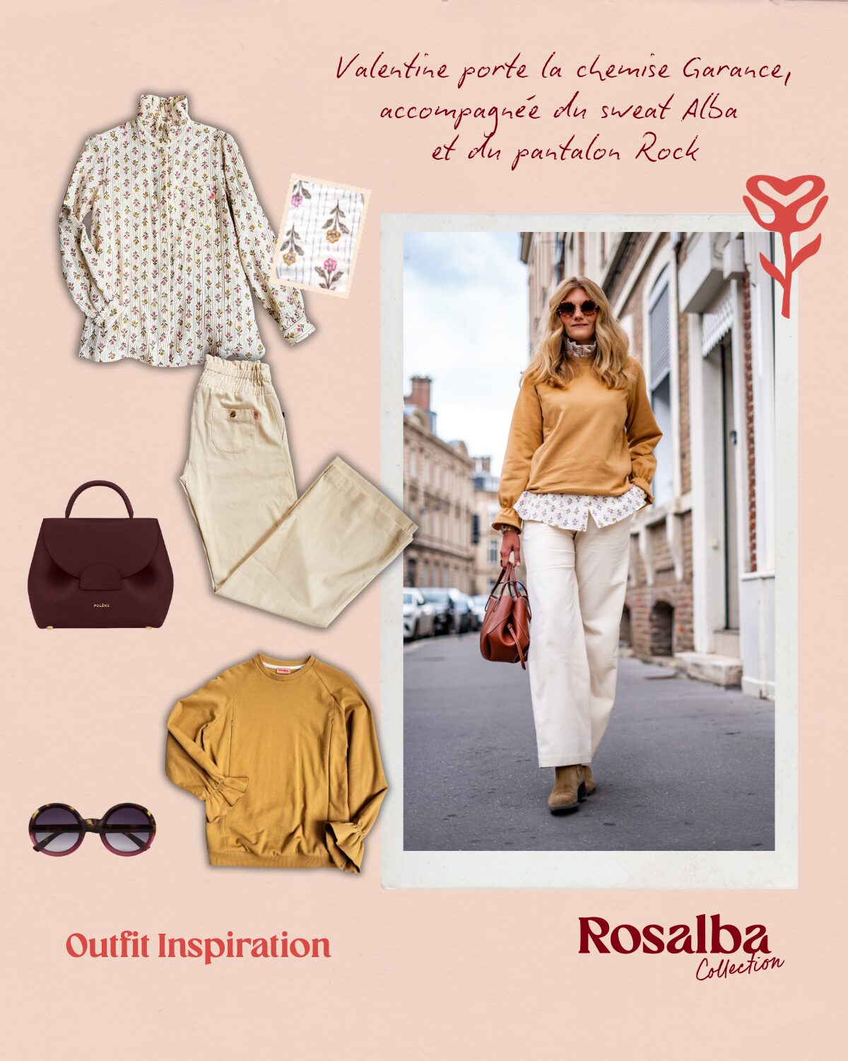 Valentine porte la chemise Garance, accompagnée du sweat Alba et du pantalon Rock Valentine porte la chemise Garance, accompagnée du sweat Alba et du pantalon Rock